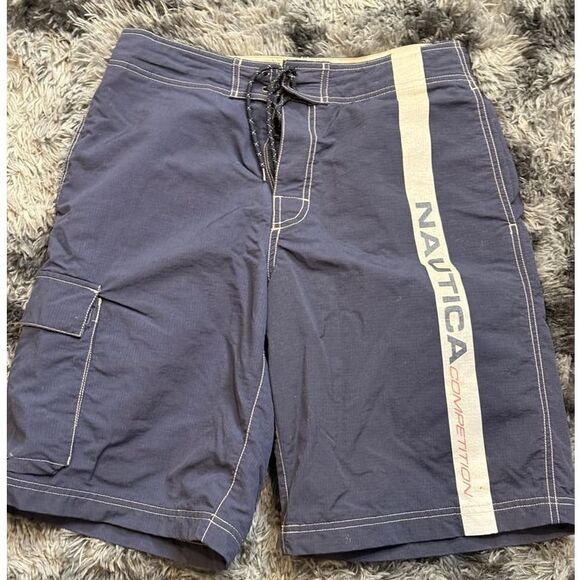 Nautica Competition Navy Blue Board Shorts Swimming Athletic Beach‎ Wear 30W - Picture 1 of 3